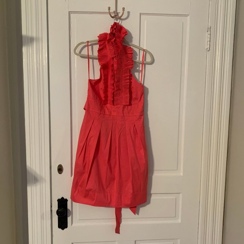 BCBGMAXAZRIA | Women's Pink Ruffle Halter Tie Back Dress | Size 6